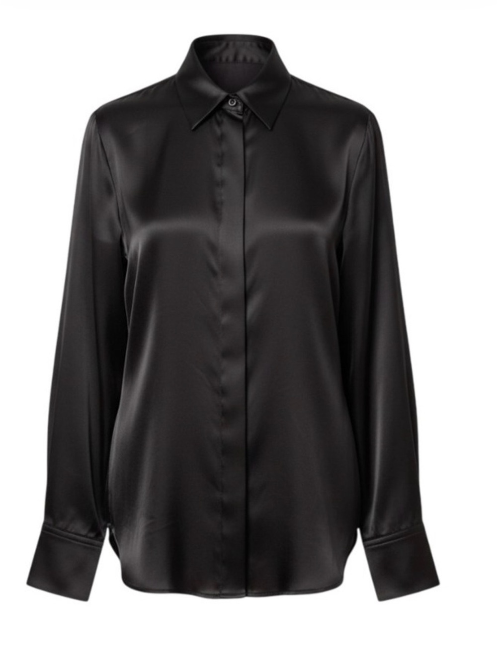 Banana Republic Black Satin Button-Down Blouse Size S Pit 19, L 26” MSRP $150
